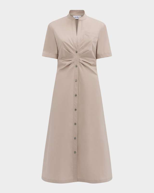 Noor Ruched Stretch Cotton Midi Shirtdress